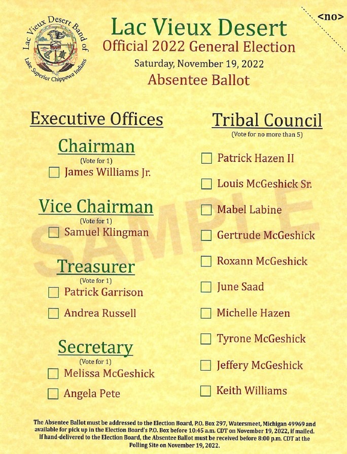 Certified Primary Candidate Results 2022 | Lac Vieux Desert Band of
